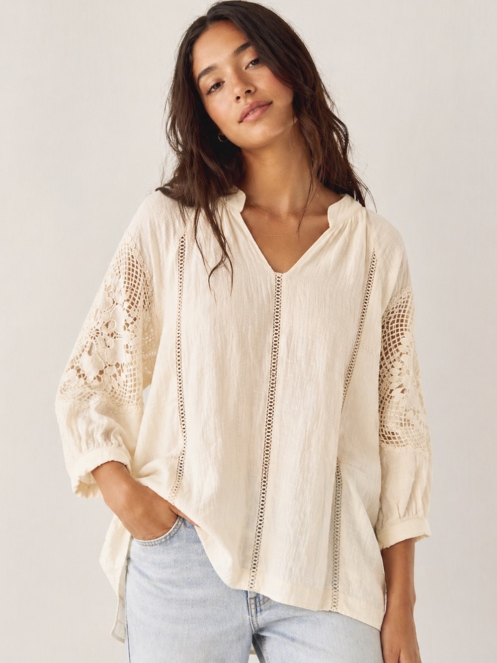 Soft Surroundings Magnolia Gauze Cotton Lace Tunic S NWT